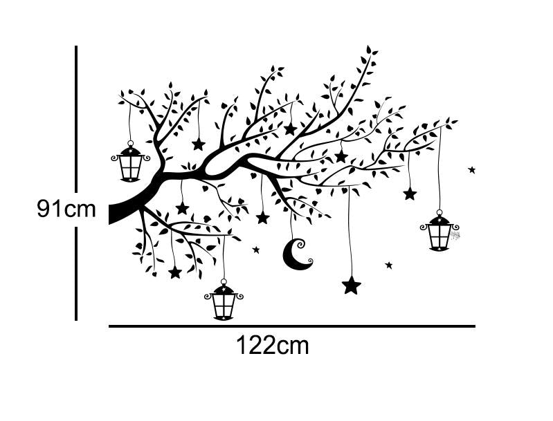 Moon and Stars Tree Wall Sticker Right to Left (Multicolour)
