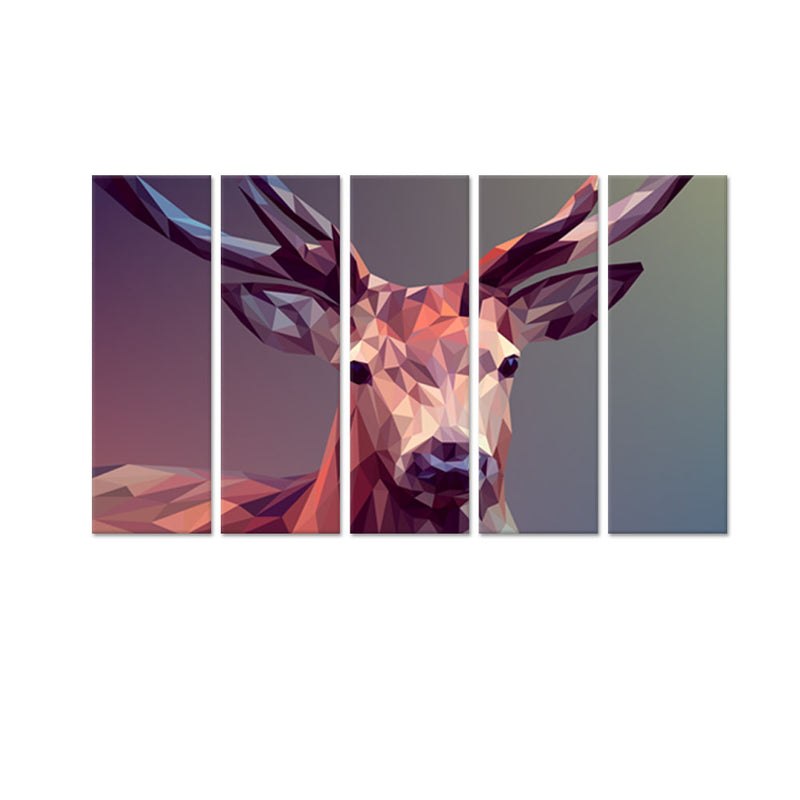 Deer Illustrations Canvas Wall Painting - With 5 Panel