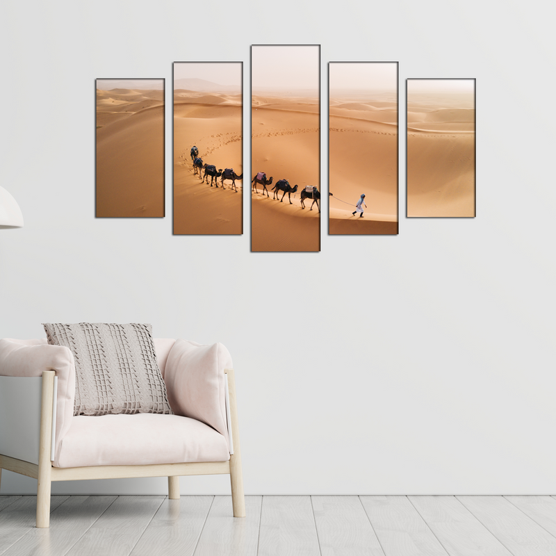 Camel Desert Canvas Panel Wall Painting - With 5 Frames