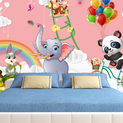 Animal's Cartoon Digitally Printed Wallpaper