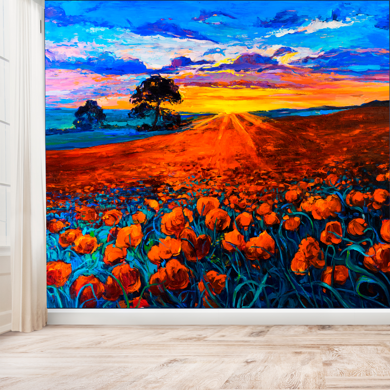 Flower Red Rose Digitally Printed Wallpaper