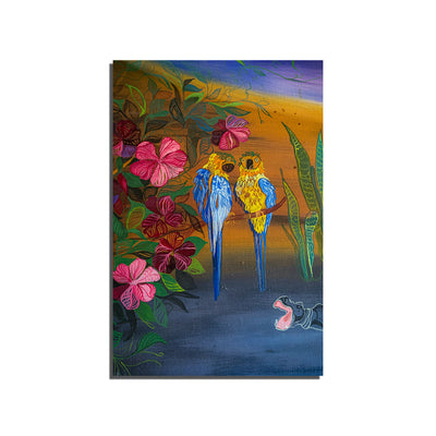 Love Birds Print On Canvas Wall Painting