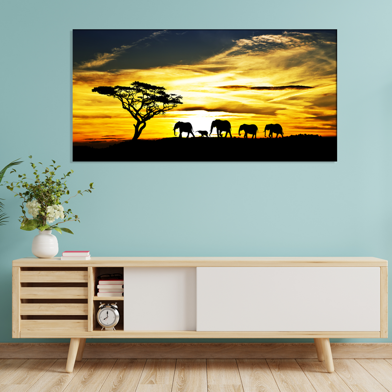 Beautiful View of Elephant Family Canvas Wall Painting