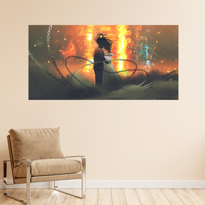 Couple In Fire Background Canvas Wall Painting