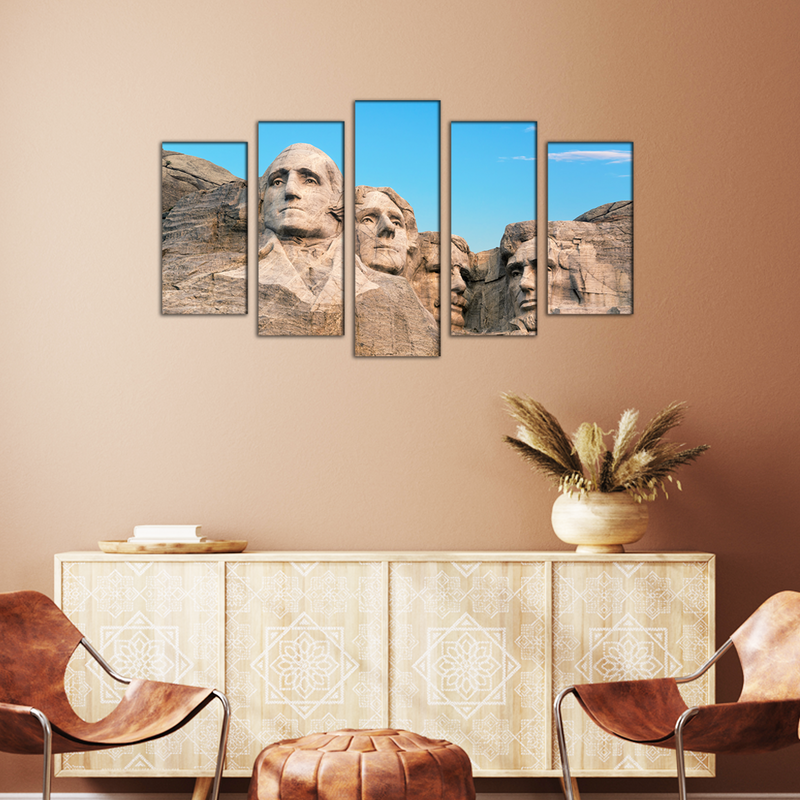 Mount Rushmore Rock Art Canvas Wall Painting- With 5 Frames