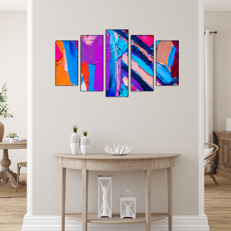 Colourful Abstract Canvas Panel Wall Painting - With 5 Frames