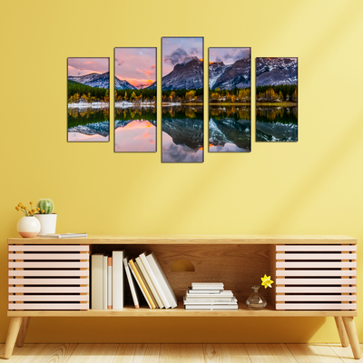 Colorful Weather Mountain View Canvas Wall Painting- With 5 Frames