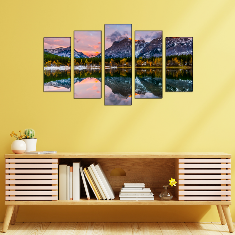 Colorful Weather Mountain View Canvas Wall Painting- With 5 Frames