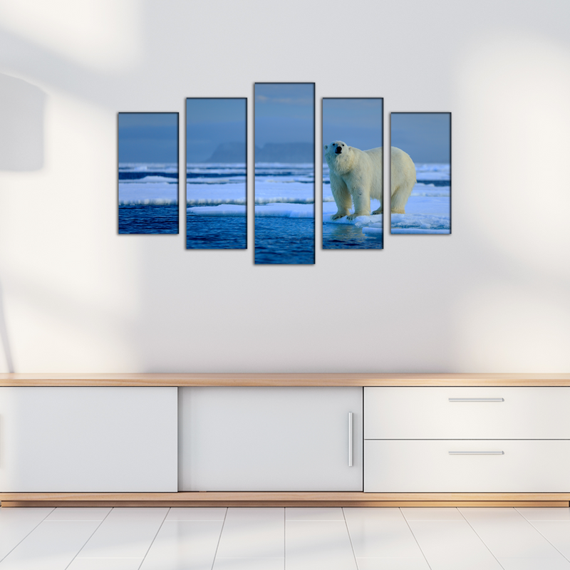 Big Polar Bear Canvas Wall Painting- With 5 Frames