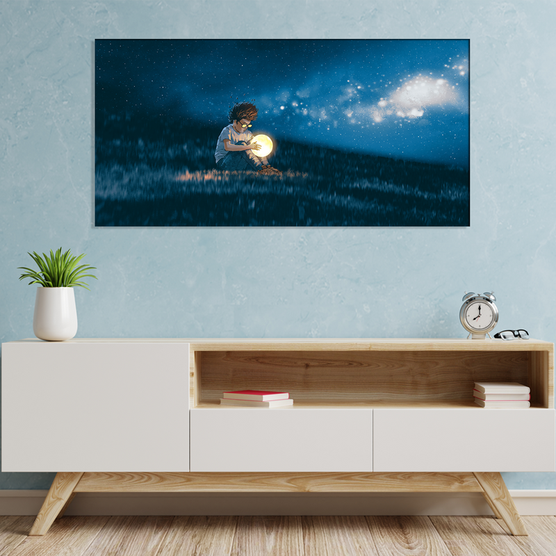Boy With A Moon Light Ball In Hand Canvas Wall Painting