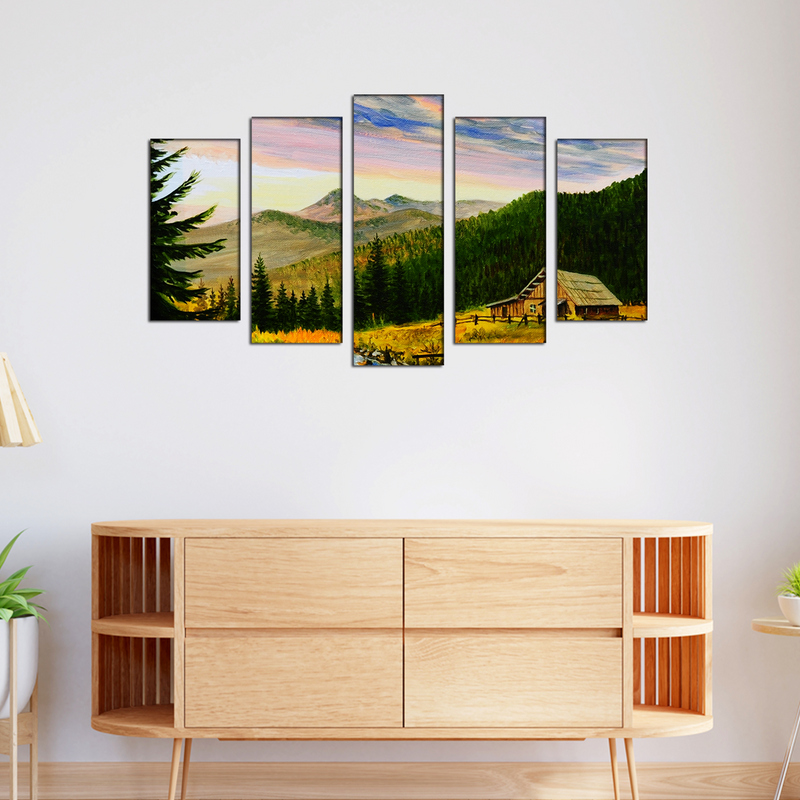 Beautiful Nature & Mountain Canvas Wall Painting- With 5 Frames