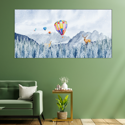 Hot Air Balloon And Deer Canvas Wall Painting