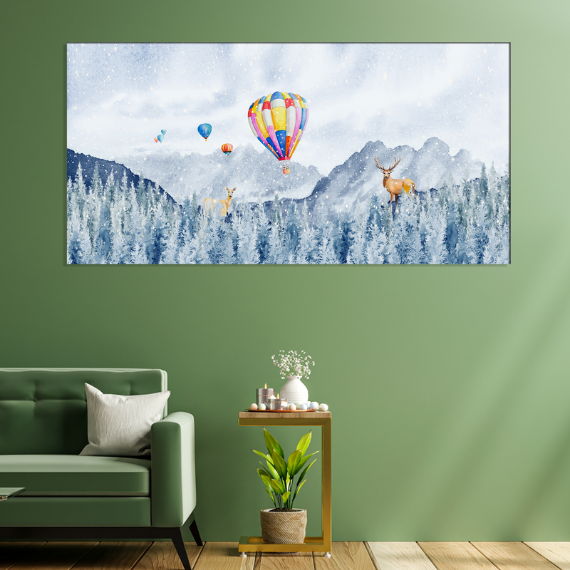 Hot Air Balloon And Deer Canvas Wall Painting