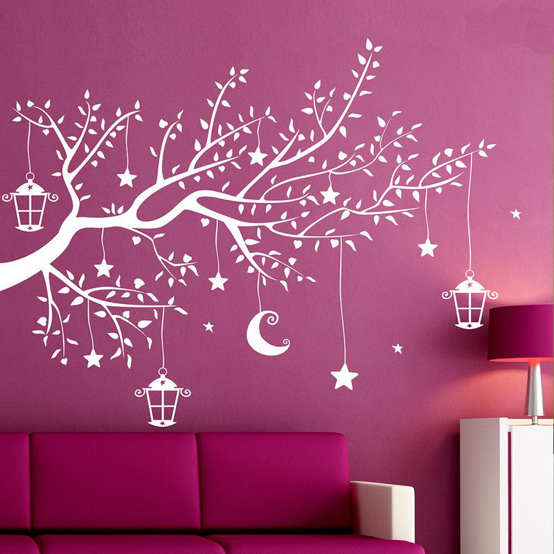 Moon & Stars Hanging From a Tree Wall Sticker 122 cm Width X 91 cm Height