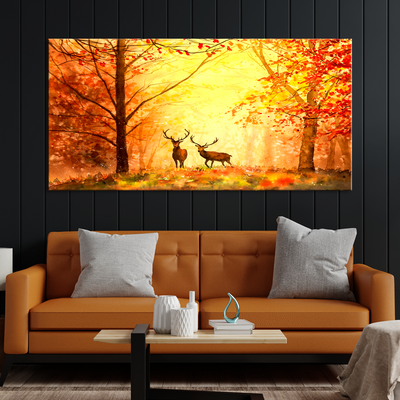 Couple Deer In Forest Abstract Art Canvas Wall Painting