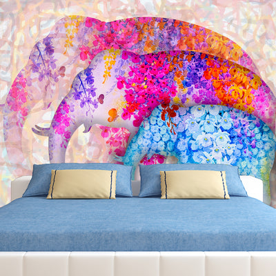Colorful Elephant Abstract Digitally Printed Wallpaper