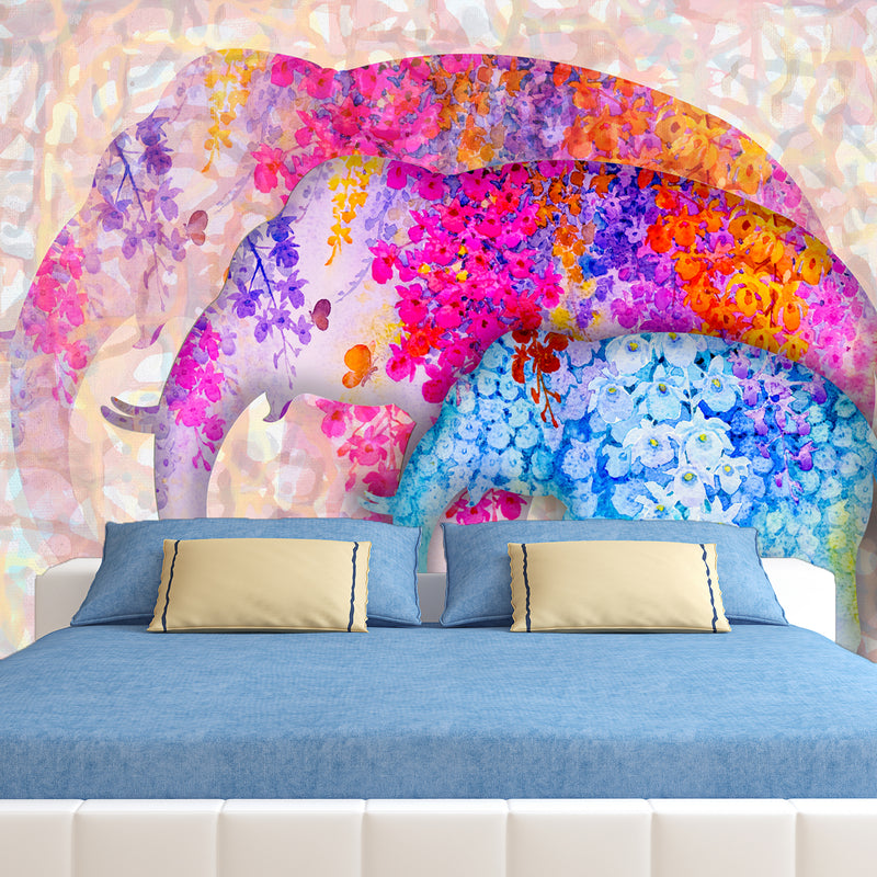 Colorful Elephant Abstract Digitally Printed Wallpaper