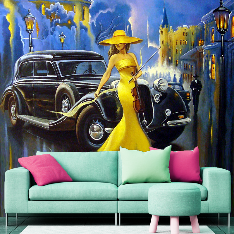 Modern Art Design Girl Digitally Printed Wallpaper