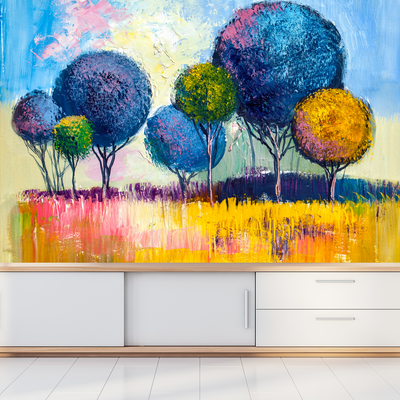 High On Happiness Colorful Artistic Tree Digitally Printed Wallpaper