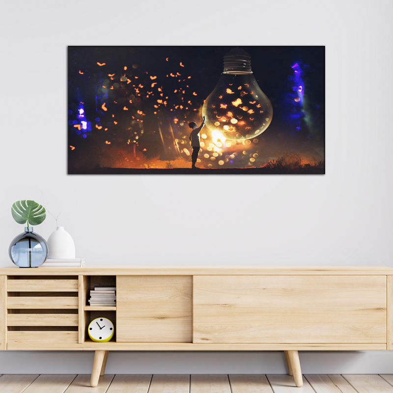 Man With Glowing Big Bulb Canvas Wall Painting