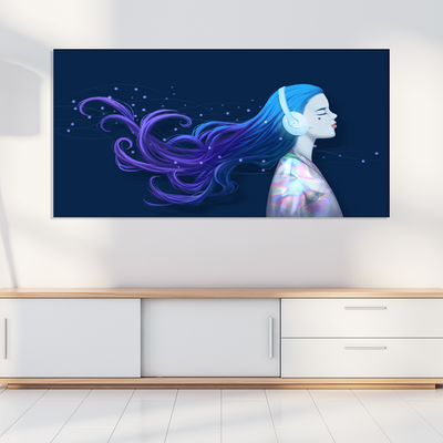 Girl With Headphones Canvas Wall Painting