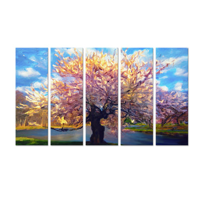 Abstract Colorful Rainbow Tree Canvas Wall Painting - With 5 Panel