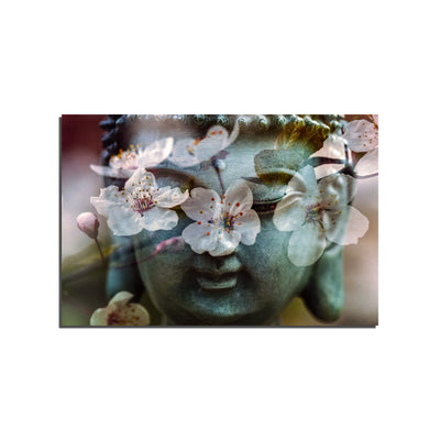 Buddha Face With White Flower Canvas Wall Painting