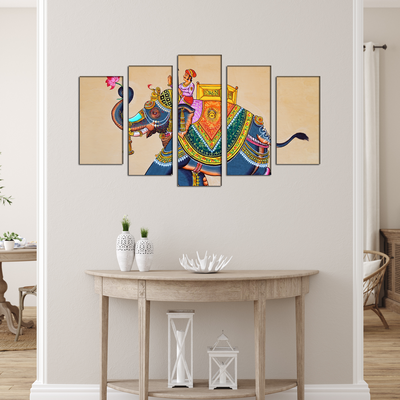 Madhubani Elephants Canvas Wall Painting