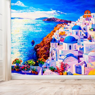 Modern City Oil Art Digitally Printed Wallpaper