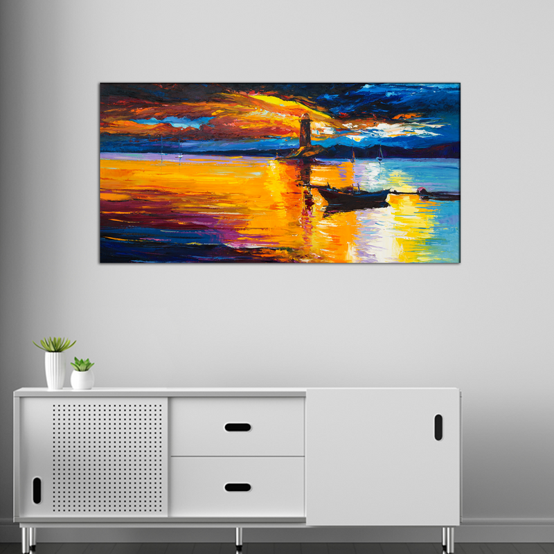 Lighthouse & Boats Abstract Canvas Wall Painting