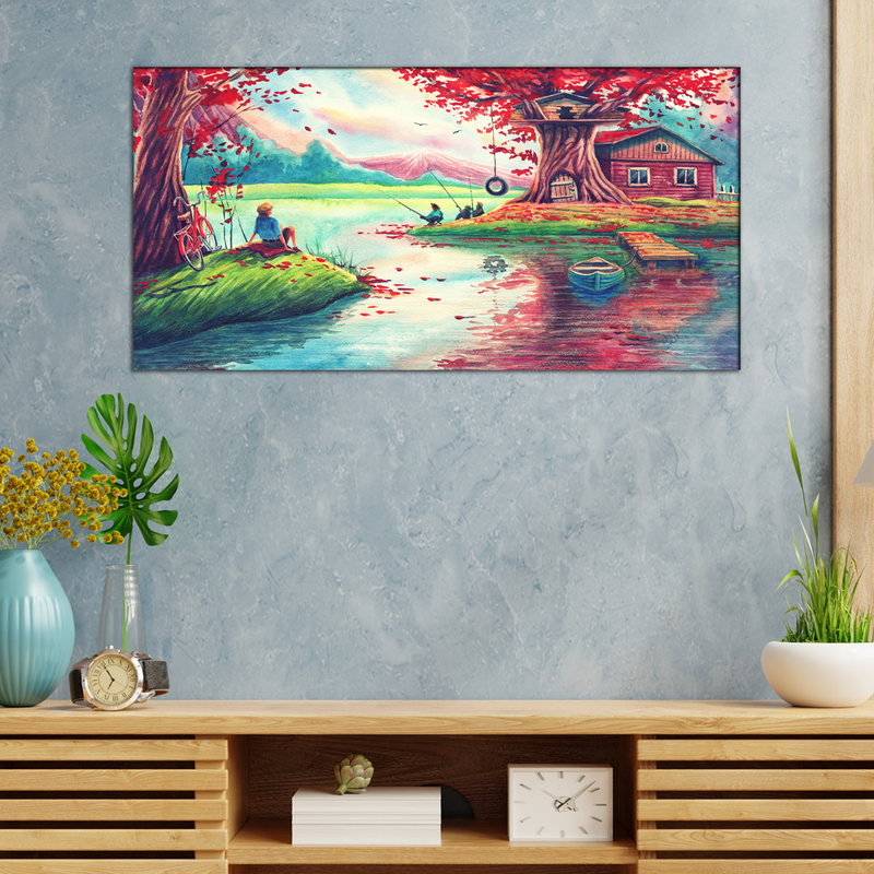 Oil Painting Village Scenery Canvas Wall Painting