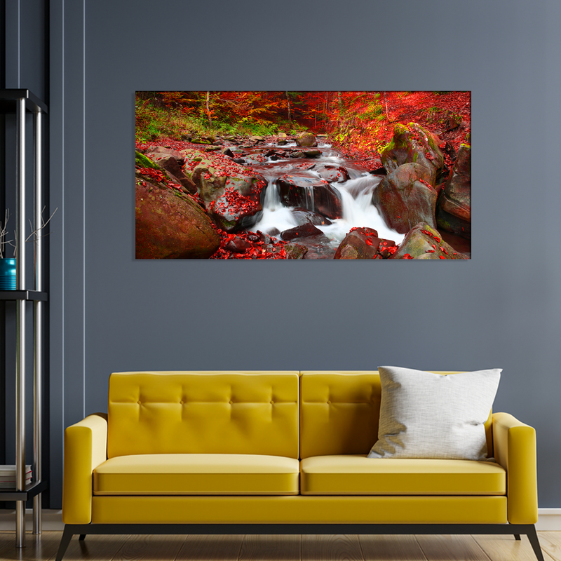Autumn Waterfall Scenery Canvas Wall Painting