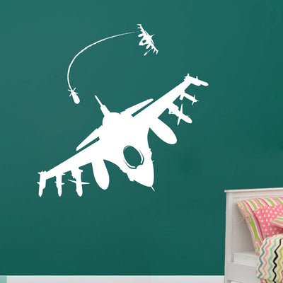 Fighter Plane Wall Sticker White Color