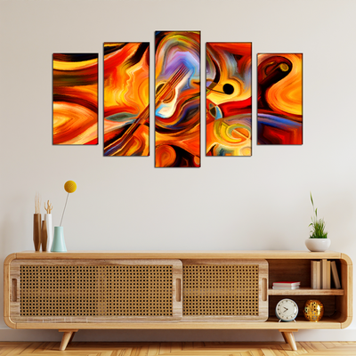 Colorful Human and Musical Canvas Wall Painting- With 5 Frames