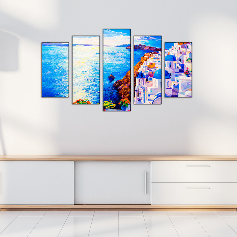 Modern City Oil Art Canvas Wall Painting- With 5 Frames