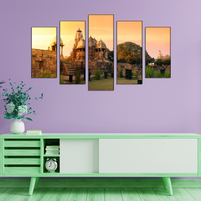 Khajuraho Temple Canvas Wall Painting- With 5 Frames