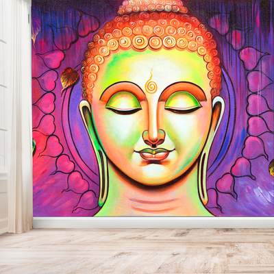 Acrylic Color Portrait Buddha Digitally Printed Wallpaper
