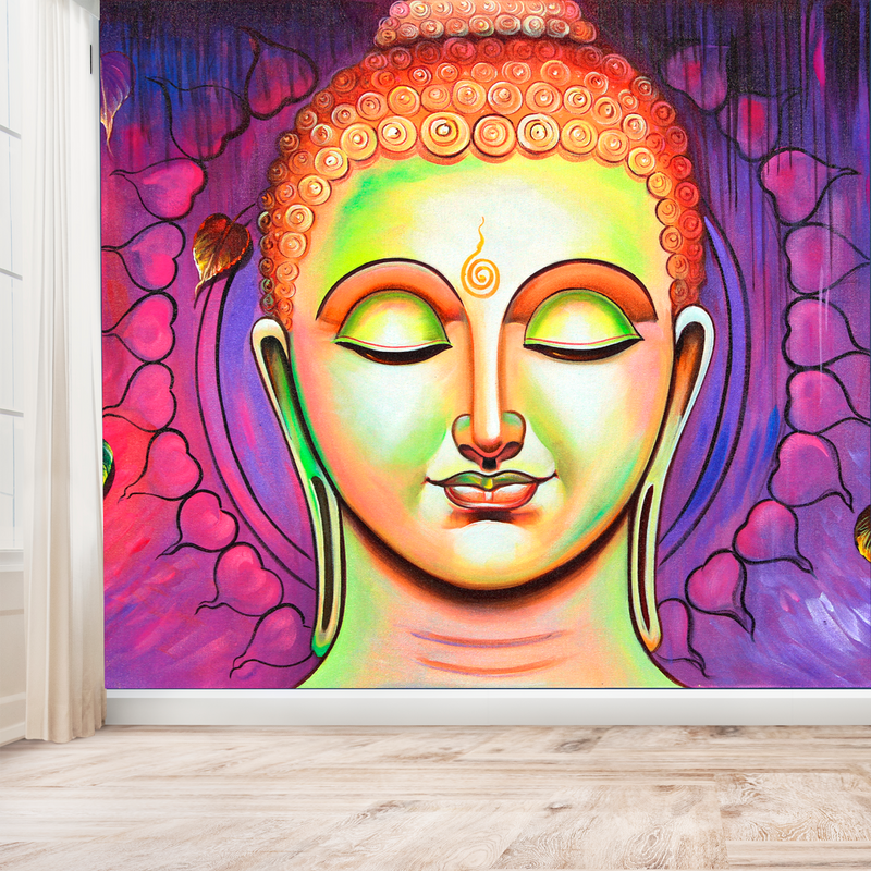 Acrylic Color Portrait Buddha Digitally Printed Wallpaper