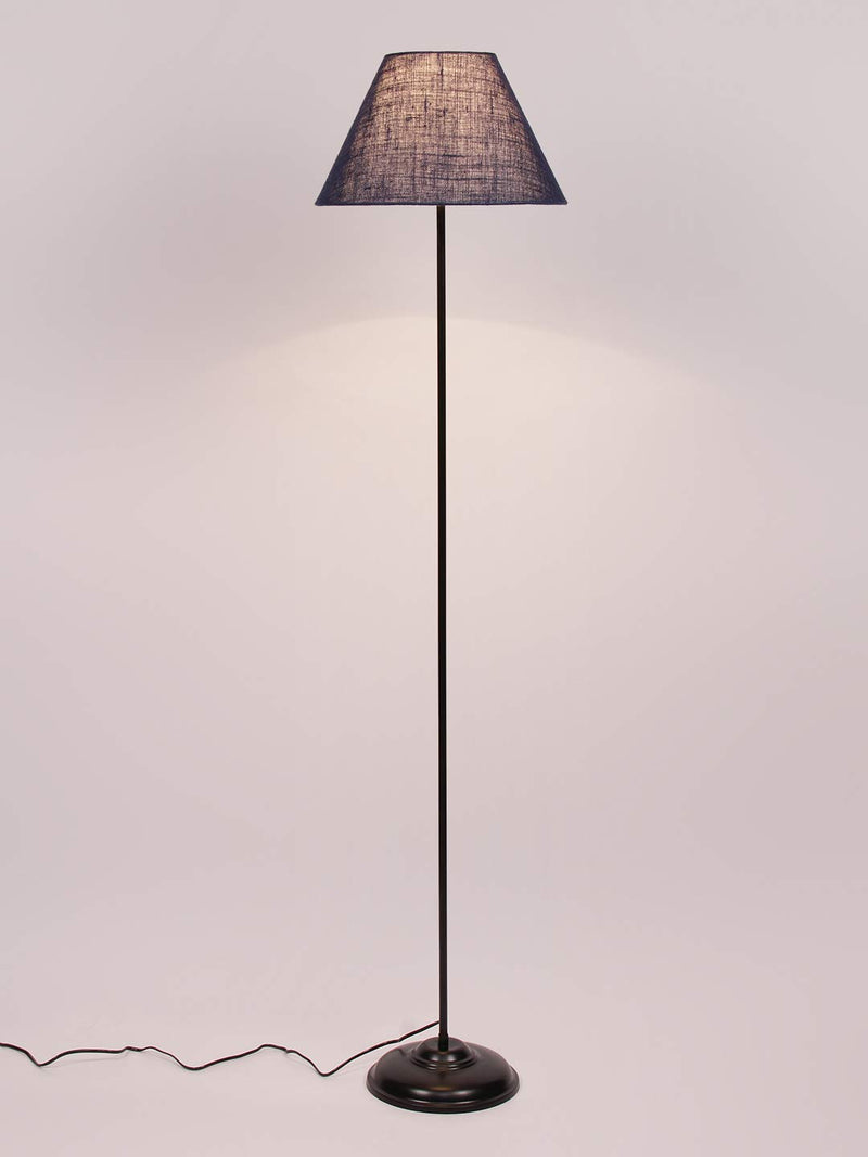 Conical Blue Jute Shade Floor Lamp with Black Base