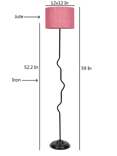 Drum Curvy Pink Jute Shade Floor Lamp with Black Base