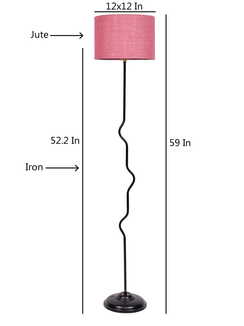 Drum Curvy Pink Jute Shade Floor Lamp with Black Base