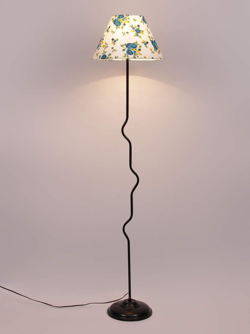 Conical Multicolor Cotton Shade Floor Lamp with Black Base
