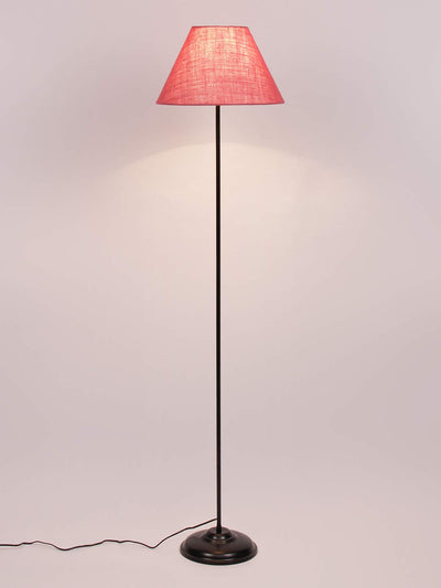 Conical Pink Jute Shade Floor Lamp with Black Base