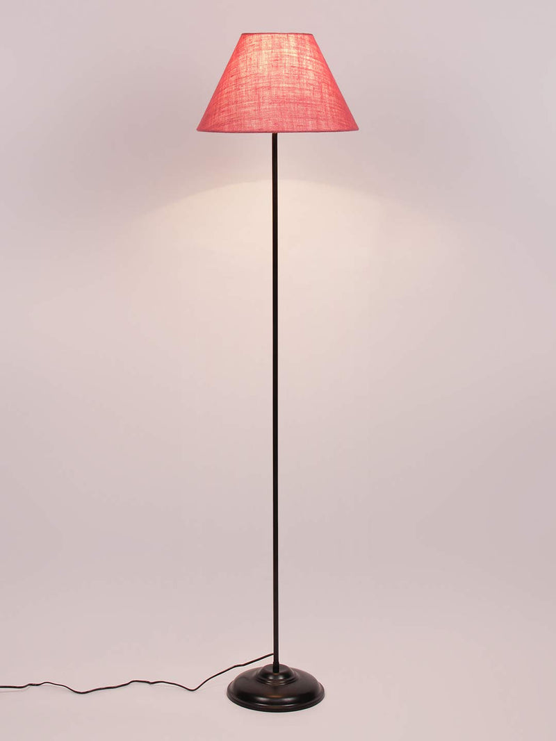 Conical Pink Jute Shade Floor Lamp with Black Base