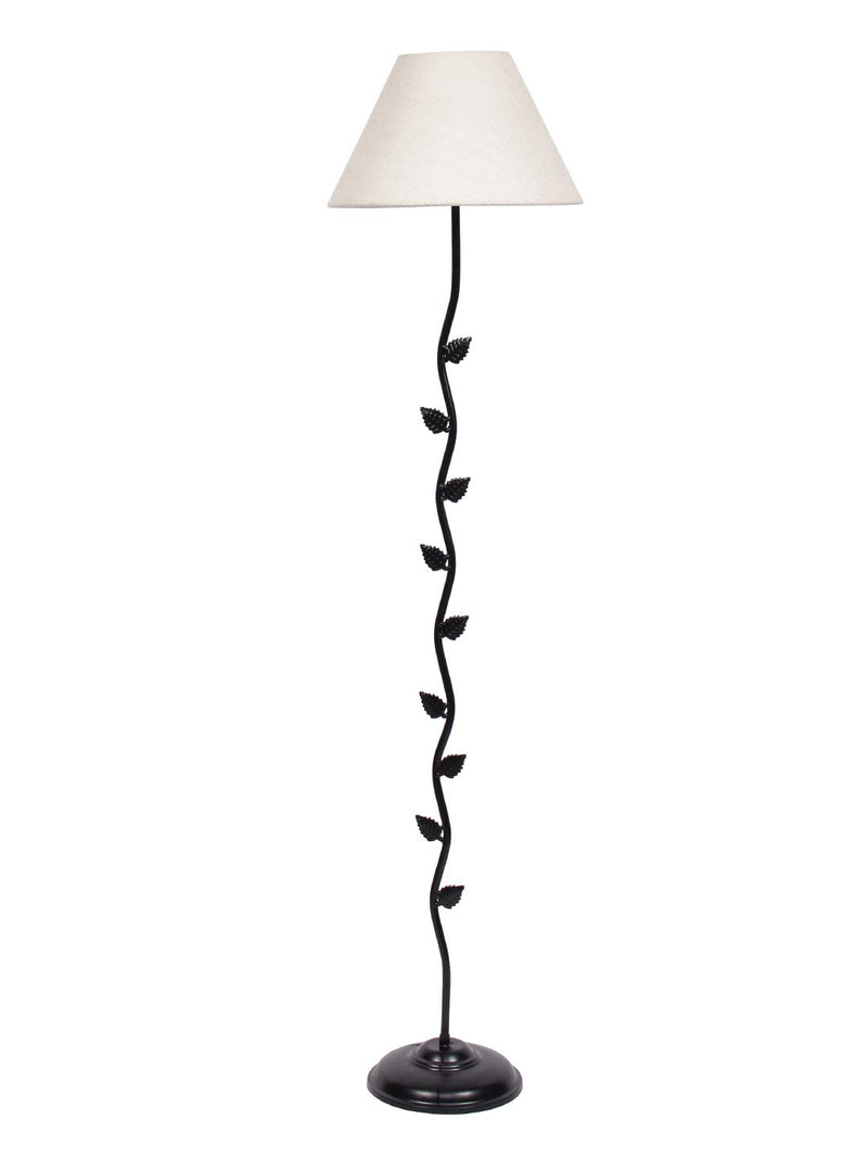 Conical White Jute Shade Leaf Floor Lamp with Black Base