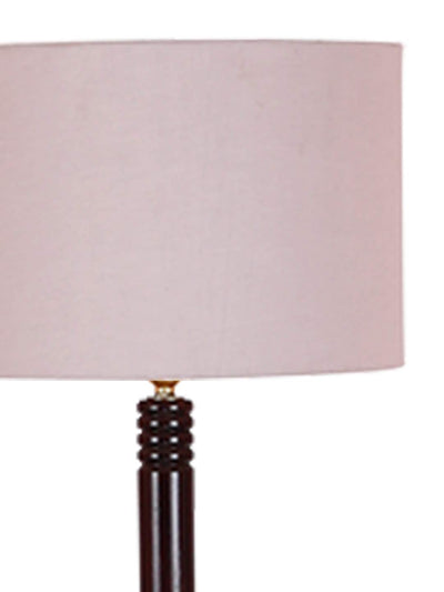 Grey Cotton Drum Shade Wood Brown Table Floor lamp