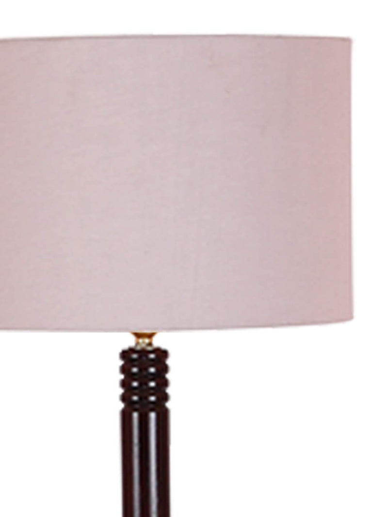 Grey Cotton Drum Shade Wood Brown Table Floor lamp