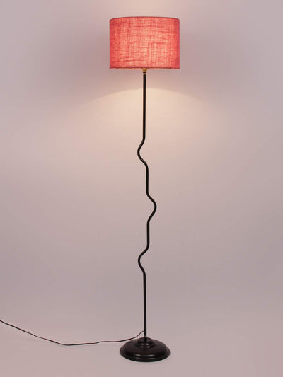 Drum Curvy Pink Jute Shade Floor Lamp with Black Base