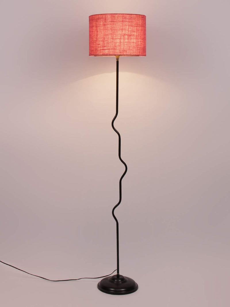 Drum Curvy Pink Jute Shade Floor Lamp with Black Base