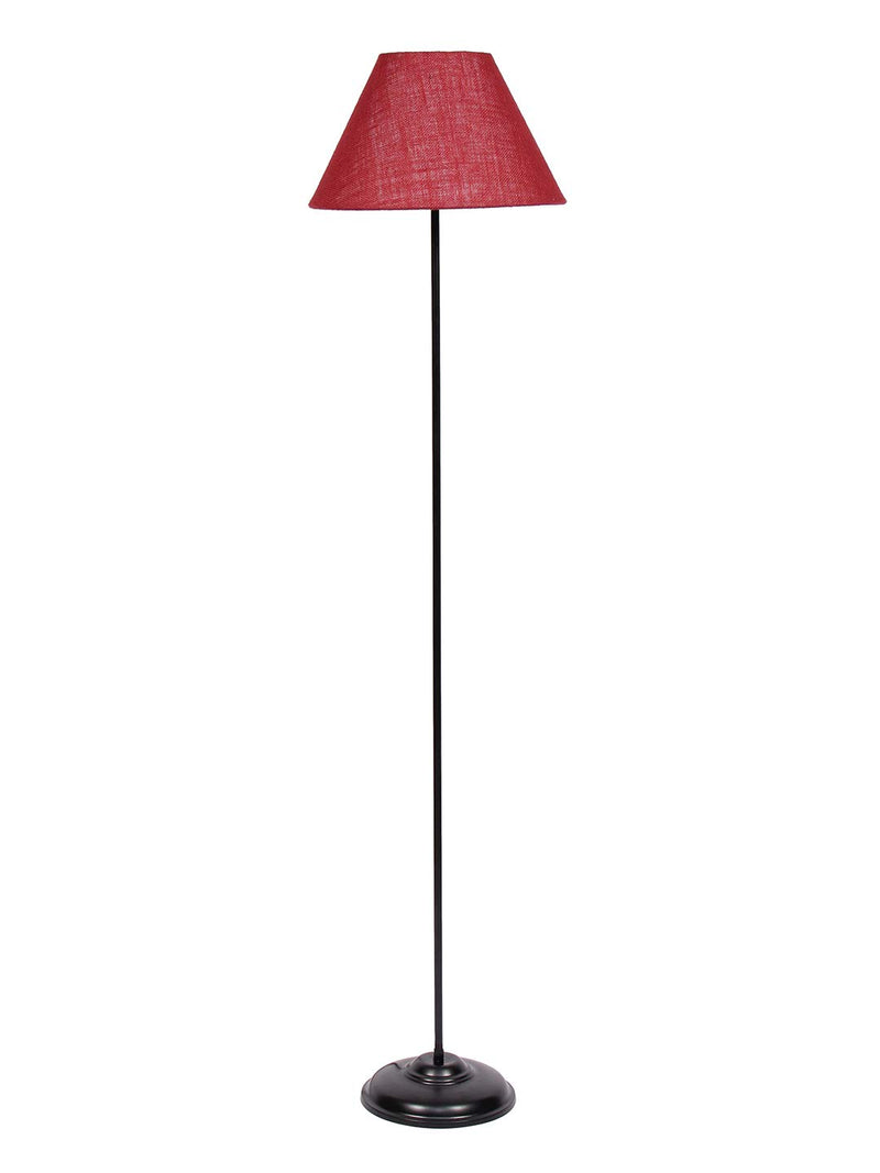 Conical Mahroon Jute Shade Floor Lamp with Black Base